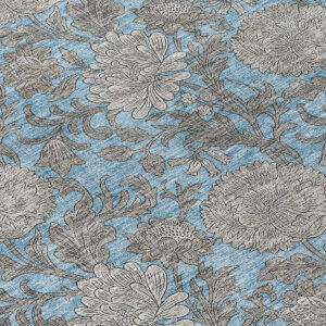 3' X 5' Blue Gray And Silver Floral Washable Indoor Outdoor Area Rug