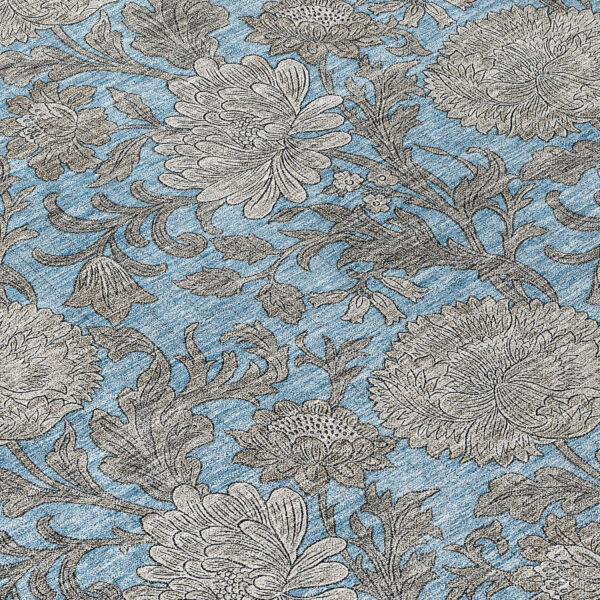3' X 5' Blue Gray And Silver Floral Washable Indoor Outdoor Area Rug