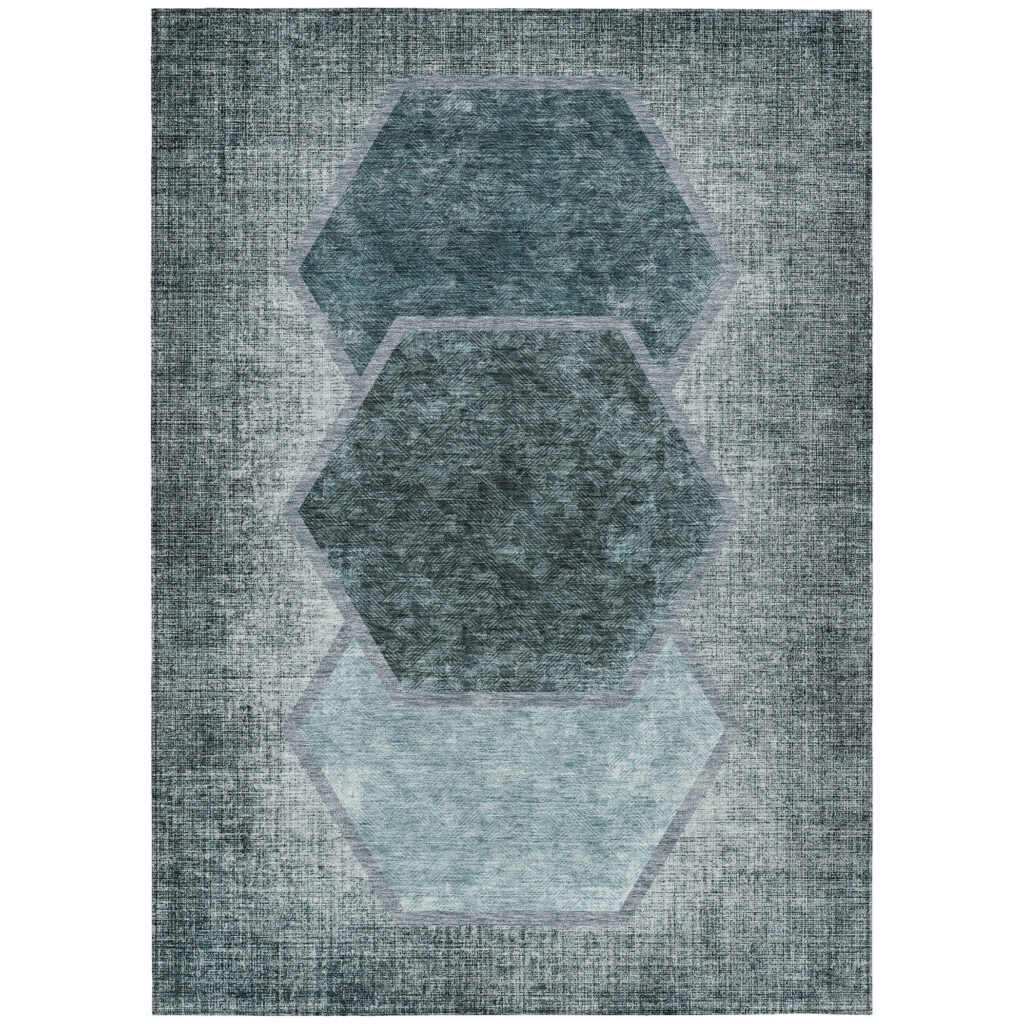 8' X 10' Teal Blue Aqua And Ivory Geometric Washable Indoor Outdoor Area Rug