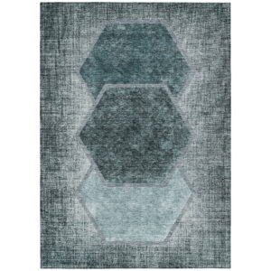 8' X 10' Teal Blue Aqua And Ivory Geometric Washable Indoor Outdoor Area Rug