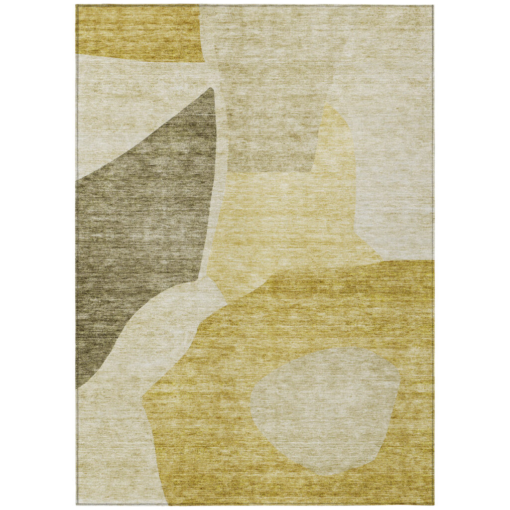 9' X 12' Gold Beige And Wheat Abstract Washable Indoor Outdoor Area Rug