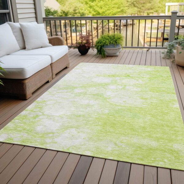 10' X 14' Artichoke Green And Ivory Abstract Washable Indoor Outdoor Area Rug
