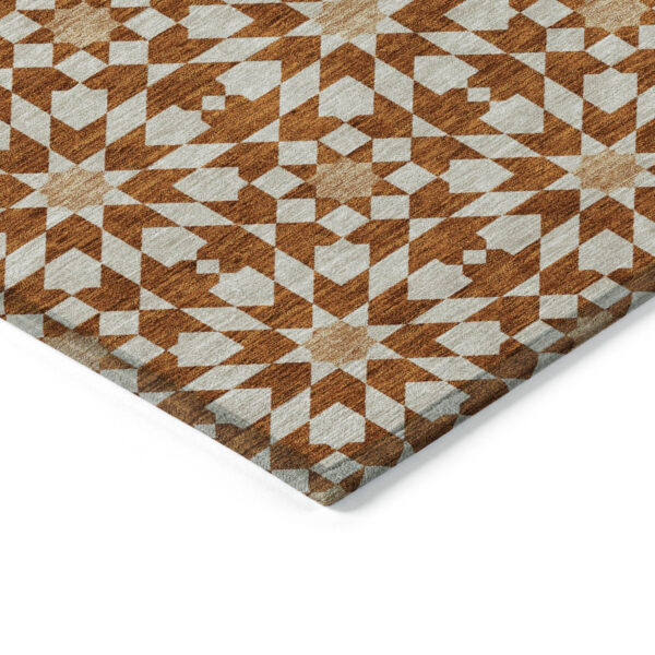 9' X 12' Orange Beige And Copper Floral Medallion Washable Indoor Outdoor Area Rug