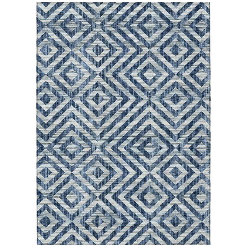 8' X 10' Navy Blue And Ivory Geometric Washable Indoor Outdoor Area Rug
