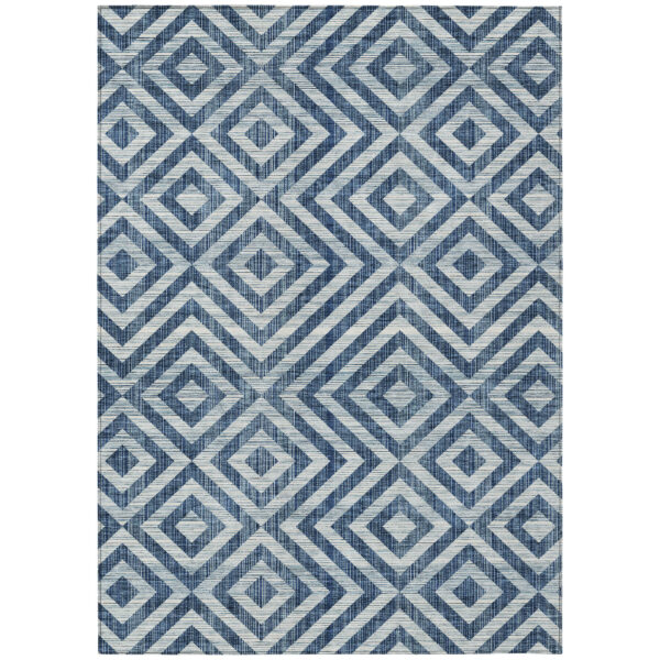 8' X 10' Navy Blue And Ivory Geometric Washable Indoor Outdoor Area Rug