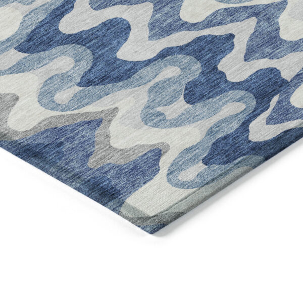 3' X 5' Navy Blue And Sky Blue Abstract Washable Indoor Outdoor Area Rug