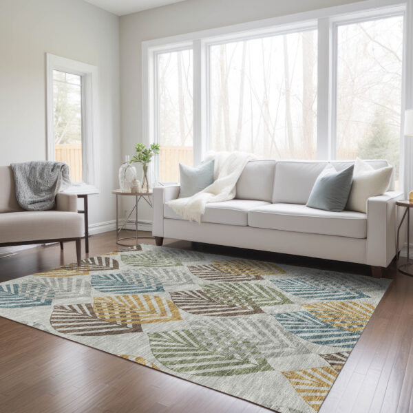 9' X 12' Gray Silver And Teal Blue Floral Washable Indoor Outdoor Area Rug