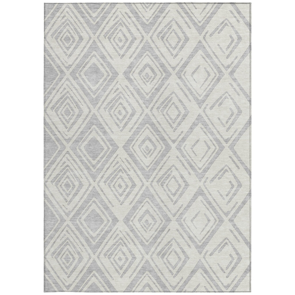 8' X 10' Pewter And Ivory Geometric Washable Indoor Outdoor Area Rug