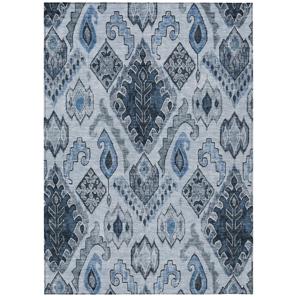 10' X 14' Denim Blue And Sky Blue Moroccan Washable Indoor Outdoor Area Rug
