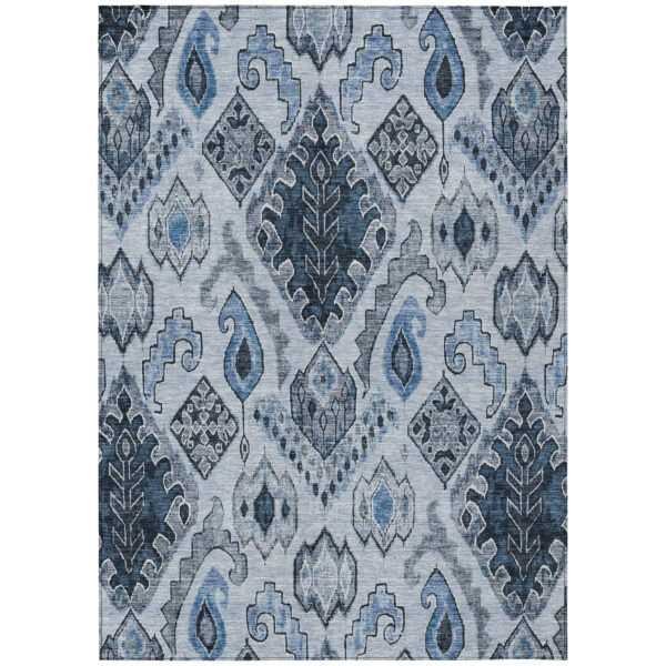 10' X 14' Denim Blue And Sky Blue Moroccan Washable Indoor Outdoor Area Rug