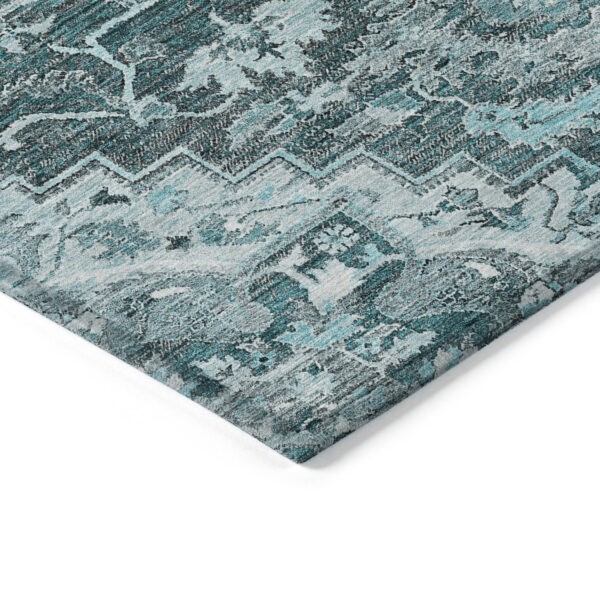 9' X 12' Teal Blue Gray And Charcoal Oriental Washable Indoor Outdoor Area Rug