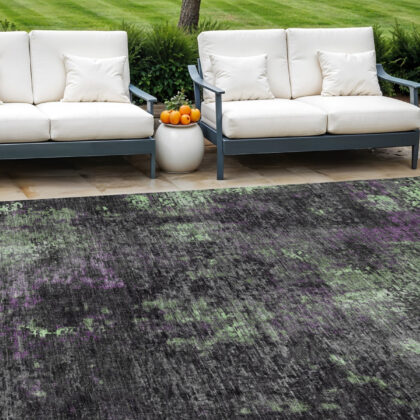 9' X 12' Gray Purple And Charcoal Abstract Washable Indoor Outdoor Area Rug