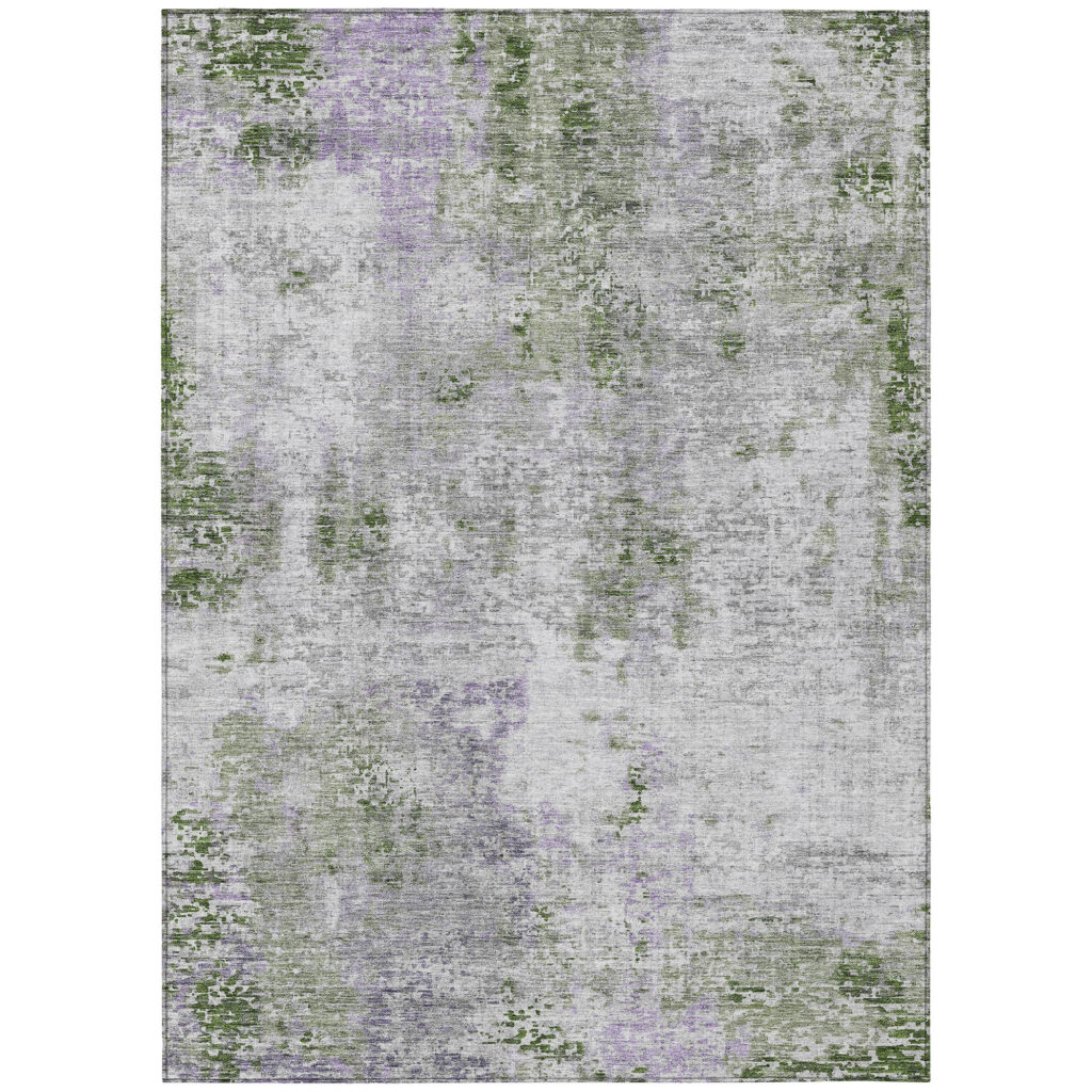 8' X 10' Olive Green And Gray Abstract Washable Indoor Outdoor Area Rug