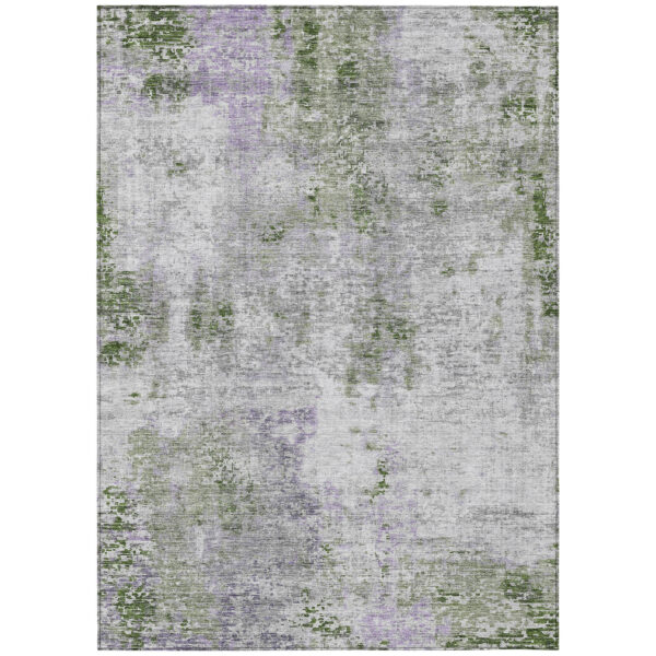 8' X 10' Olive Green And Gray Abstract Washable Indoor Outdoor Area Rug