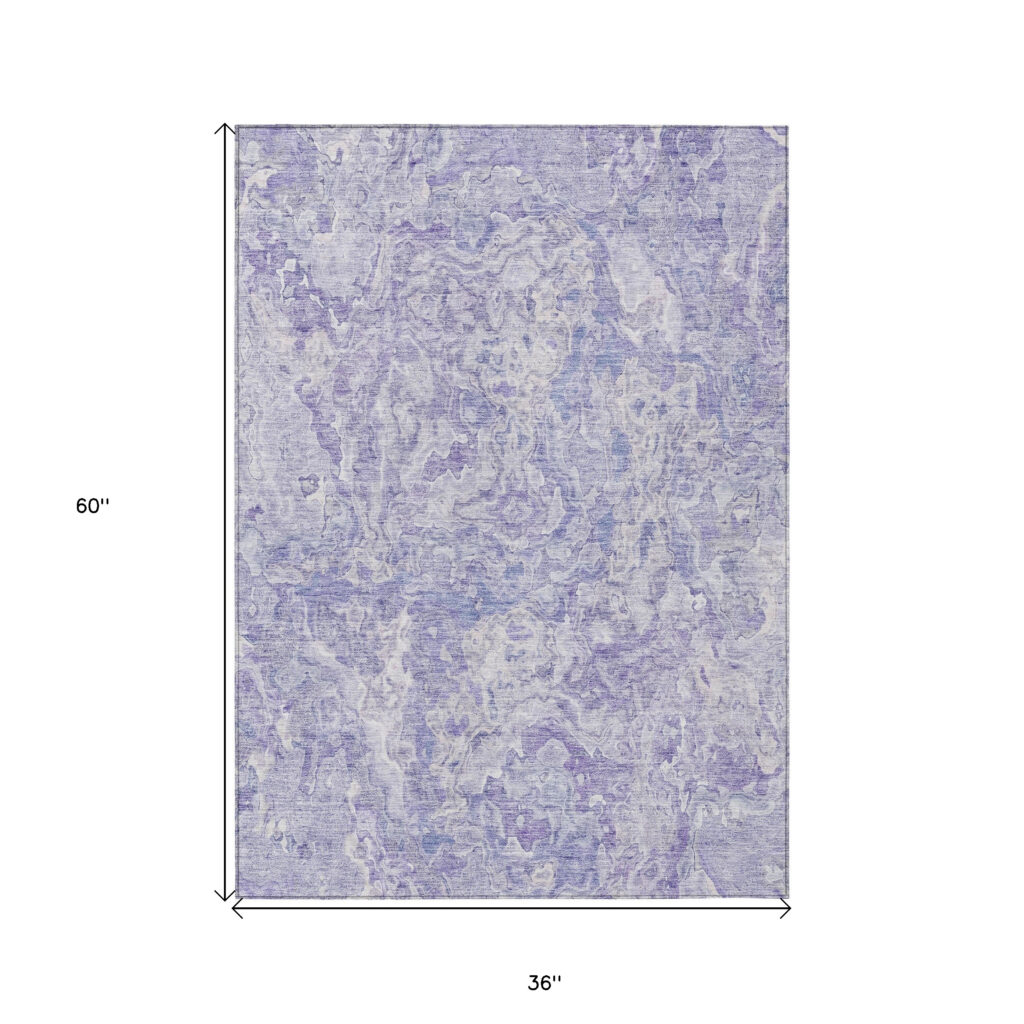3' X 5' Plum Purple And Lavender Abstract Washable Indoor Outdoor Area Rug