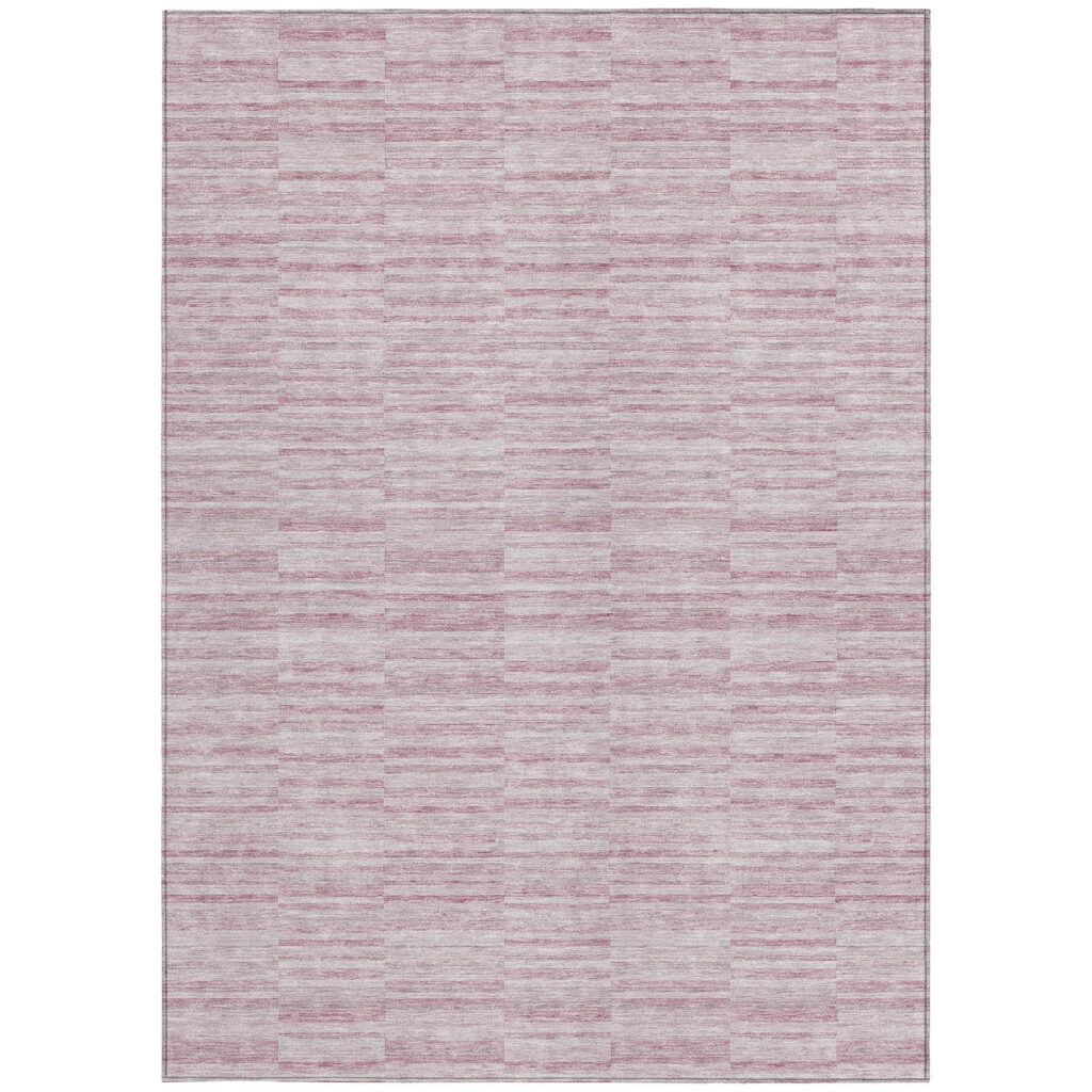3' X 5' Blush Pink And Beige Striped Washable Indoor Outdoor Area Rug