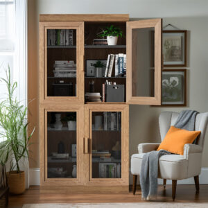 31" Natural And Clear Glass Door Accent Cabinet With Three Shelves