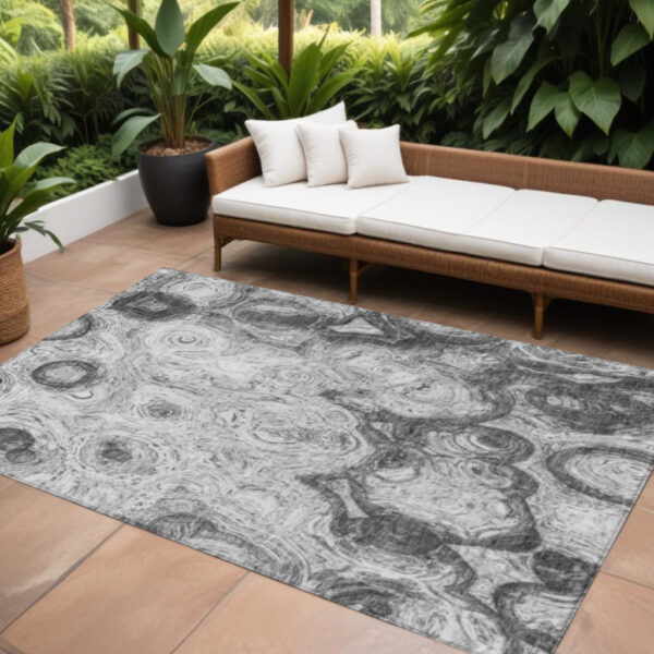 10' X 14' Gray Silver And Charcoal Abstract Washable Indoor Outdoor Area Rug
