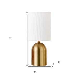 13" Gold Metal Cylinder Table Lamp With White Drum Shade
