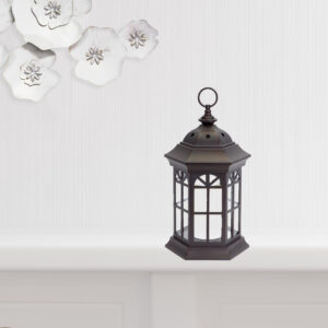 Set Of Three Brown LED Floor Lantern Candle Holder