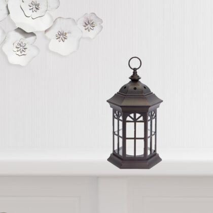 Set Of Three Brown LED Floor Lantern Candle Holder