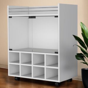White Rolling Bar Cart With Wine Storage