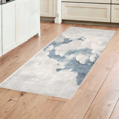 8' Blue and Gray Abstract Washable Non Skid Area Rug