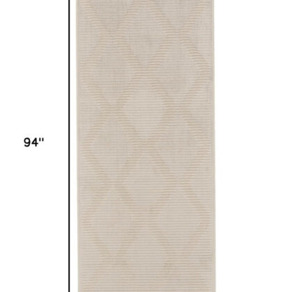 8' Ivory and Tan Geometric Power Loom Runner Rug