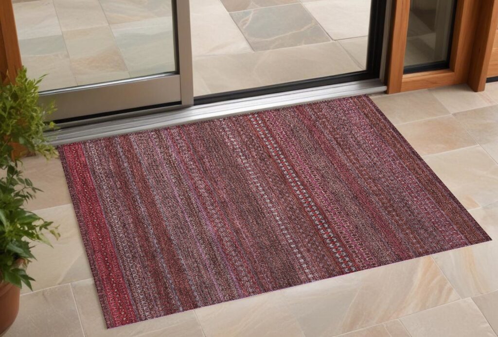 3' X 5' Merlot Striped Washable Non Skid Indoor Outdoor Area Rug