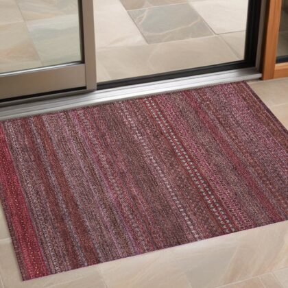 3' X 5' Merlot Striped Washable Non Skid Indoor Outdoor Area Rug