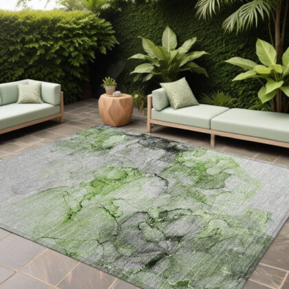 10' X 14' Green Abstract Washable Non Skid Indoor Outdoor Area Rug