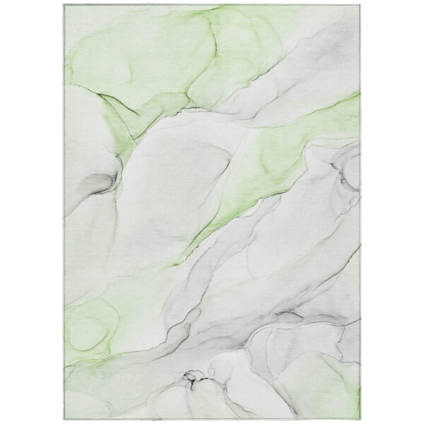 5' X 8' Green Abstract Washable Non Skid Indoor Outdoor Area Rug