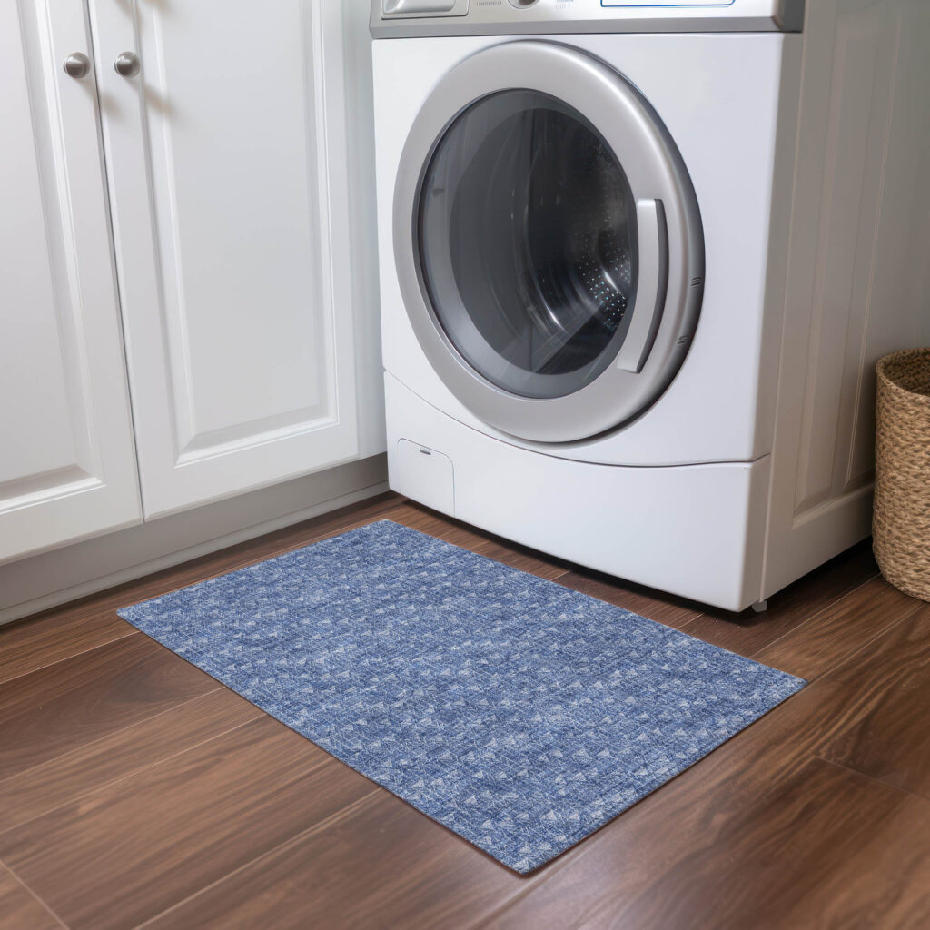 2' X 3' Navy Blue Geometric Washable Non Skid Indoor Outdoor Area Rug