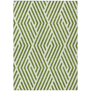 3' X 5' Lime Green and White Geometric Washable Non Skid Indoor Outdoor Area Rug