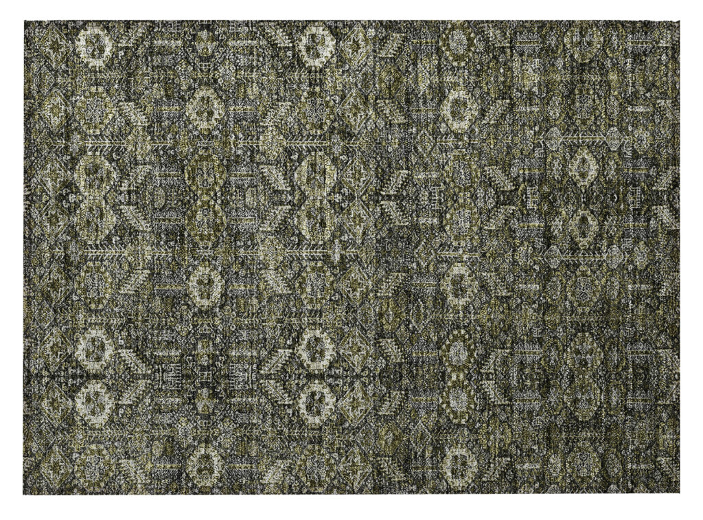 2' X 3' Moss Green and Gray Floral Washable Non Skid Indoor Outdoor Area Rug