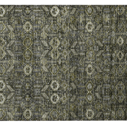 2' X 3' Moss Green and Gray Floral Washable Non Skid Indoor Outdoor Area Rug