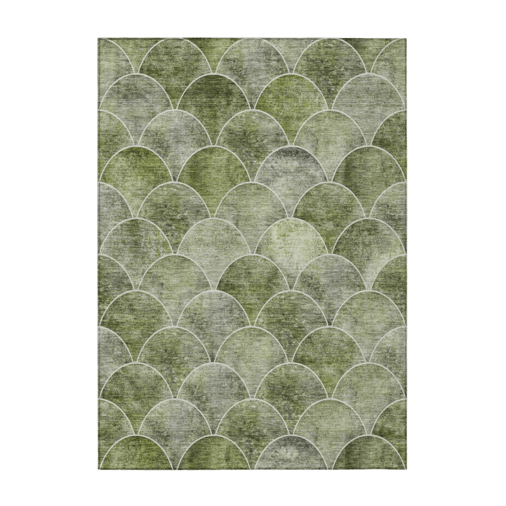 9' X 12' Green And Ivory Abstract Washable Indoor Outdoor Area Rug