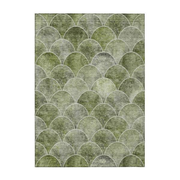9' X 12' Green And Ivory Abstract Washable Indoor Outdoor Area Rug