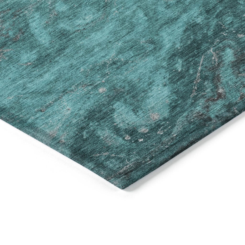 3' X 5' Teal Blue Aqua And Gray Abstract Washable Indoor Outdoor Area Rug