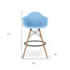 28" Light Blue And Brown Heavy Duty Plastic And Solid Wood Low Back Counter Height Bar Chair