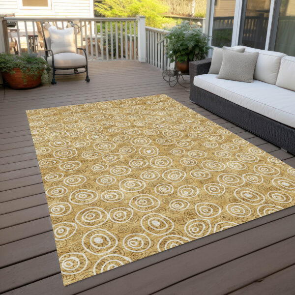 5' X 8' Gold Beige And Ivory Geometric Washable Indoor Outdoor Area Rug