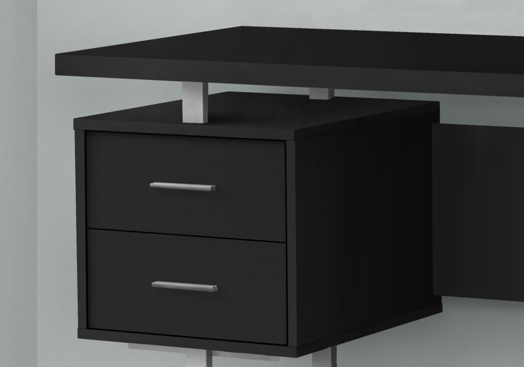 60" Black and Gray Wood and Metal Computer Desk With Three Drawers