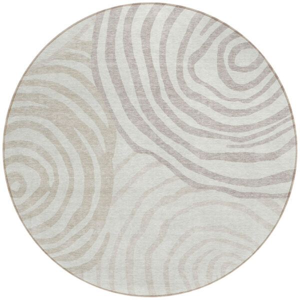 8' Ivory Beige And Khaki Round Abstract Washable Indoor Outdoor Area Rug
