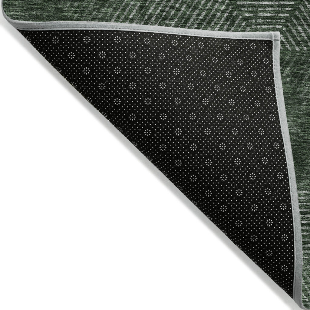 3' X 5' Fern Green And Emerald Geometric Washable Indoor Outdoor Area Rug