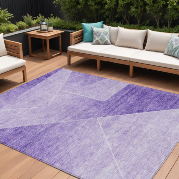 8' X 10' Purple And Ivory Abstract Washable Indoor Outdoor Area Rug