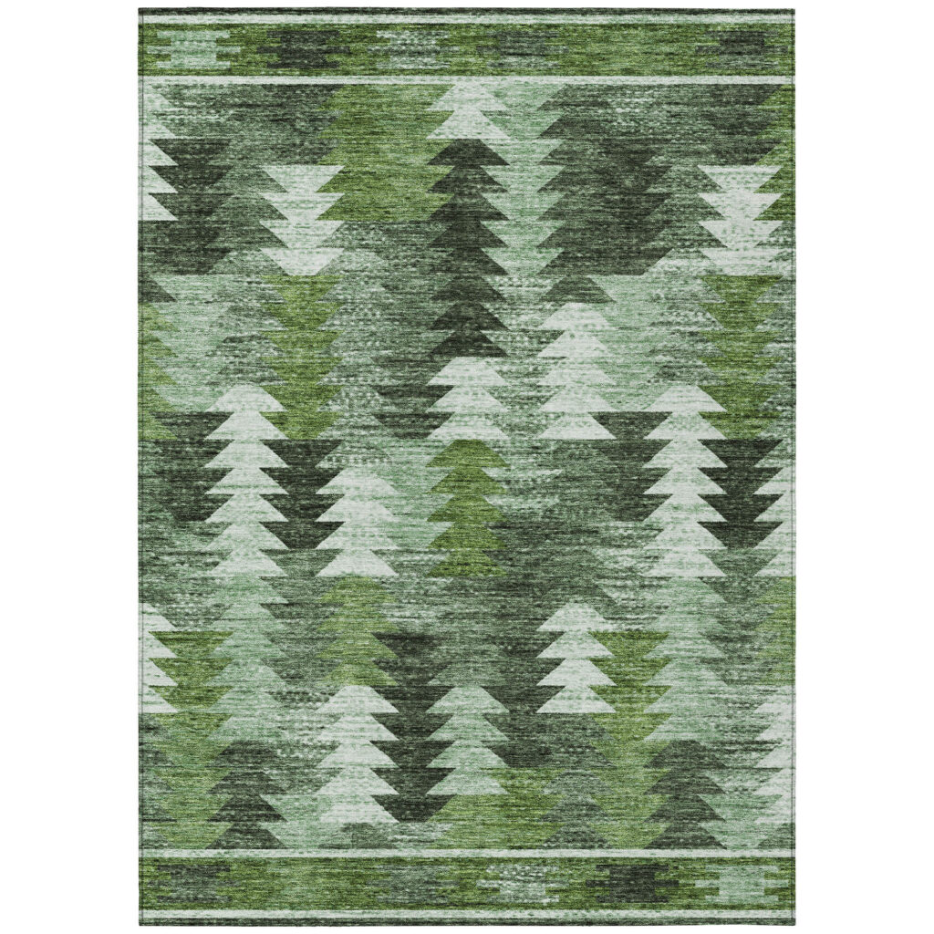 5' X 8' Olive Green And Fern Green Southwestern Washable Indoor Outdoor Area Rug