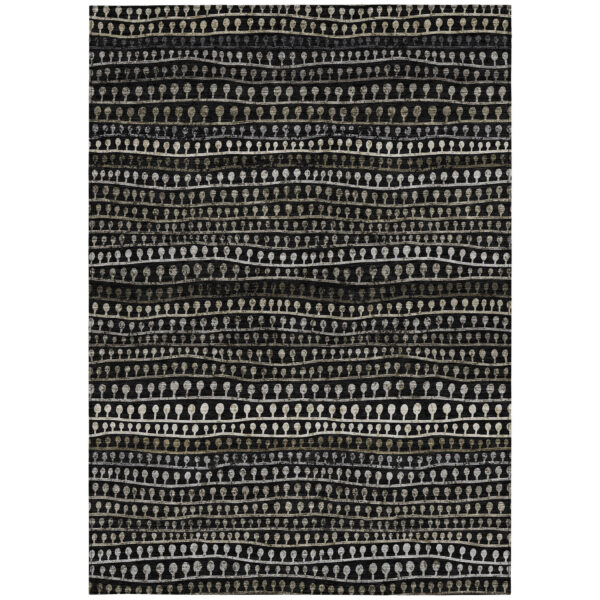 8' X 10' Taupe Charcoal And Gray Striped Washable Indoor Outdoor Area Rug