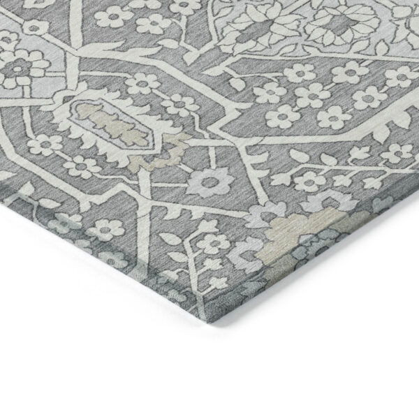 5' X 8' Gray Ivory And Silver Floral Washable Indoor Outdoor Area Rug