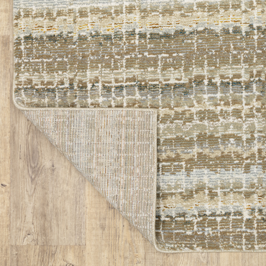 2' X 10' Ivory Grey Tan And Brown Abstract Power Loom Stain Resistant Runner Rug
