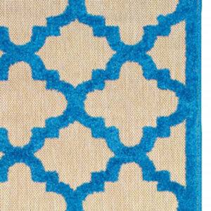 2' X 8' Blue and Beige Geometric Stain Resistant Indoor Outdoor Area Rug